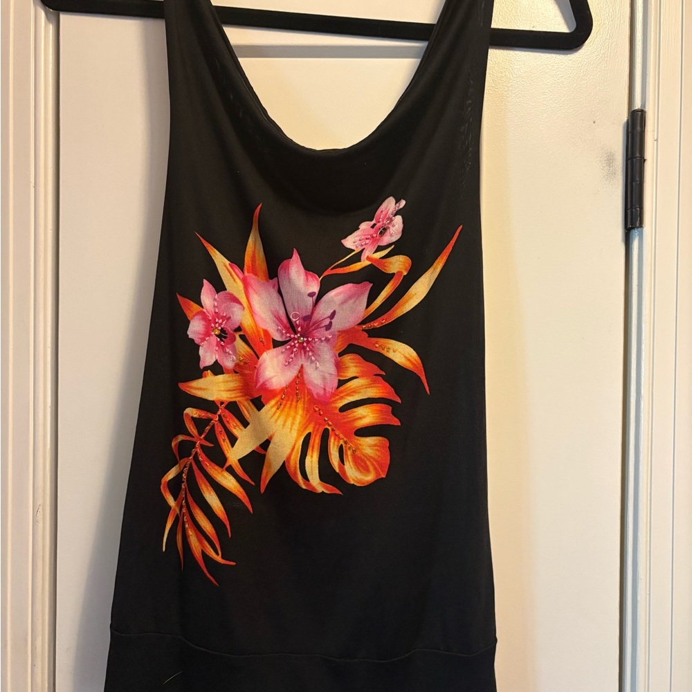 Banana Republic Black Tank Top with Floral Design